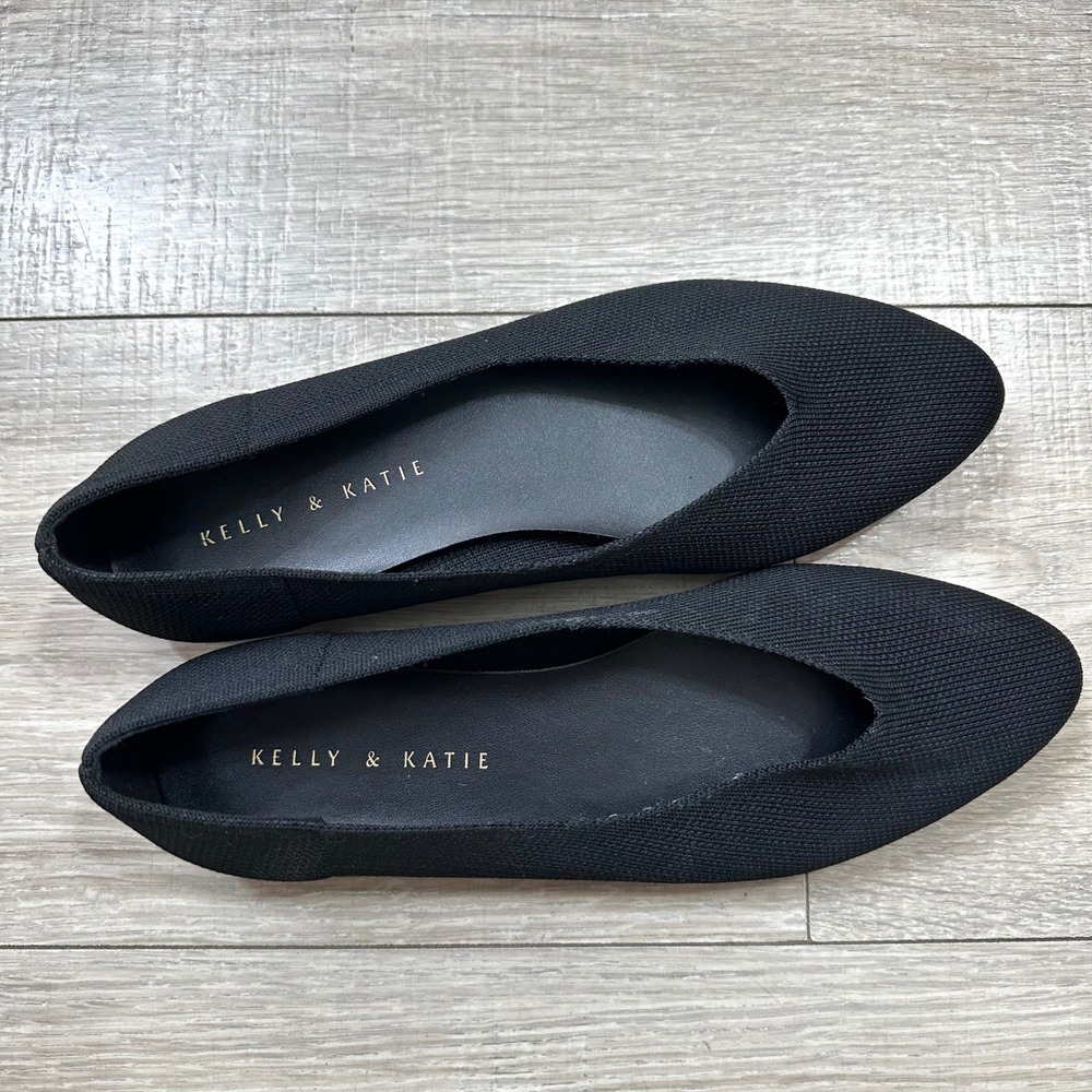 Kelly & Katie Black Round Pointed Slip On Ballet Flats‎ Mesh Knit Women's 7.5 M - Picture 3 of 7